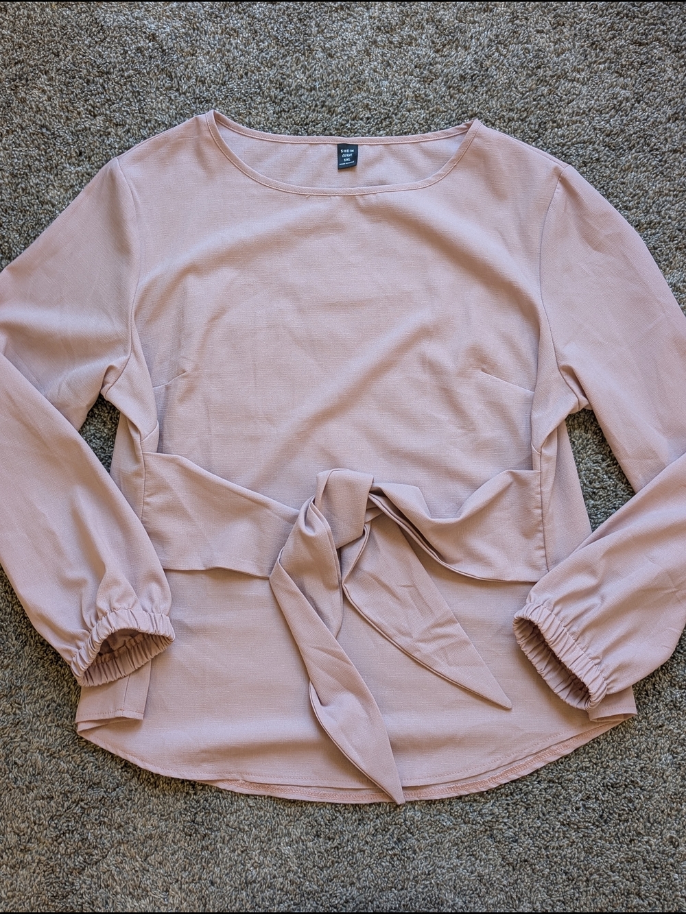 SHEIN Blush Pink Tie-Front Long Sleeve Blouse